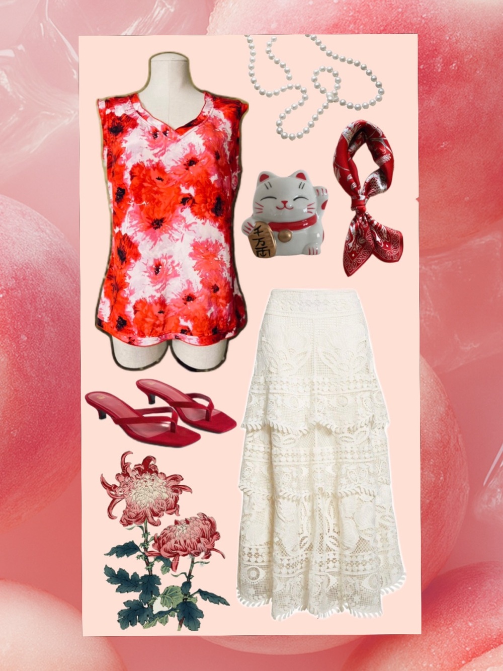 ST. JOHN Gorgeous Silk sleeveless Red Floral Top